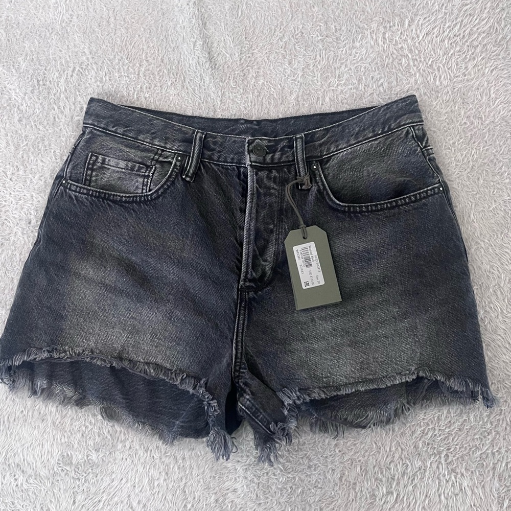 AllSaints Womens Short Washed Black Size 30 Heidi Frayed Denim Organic Cotton